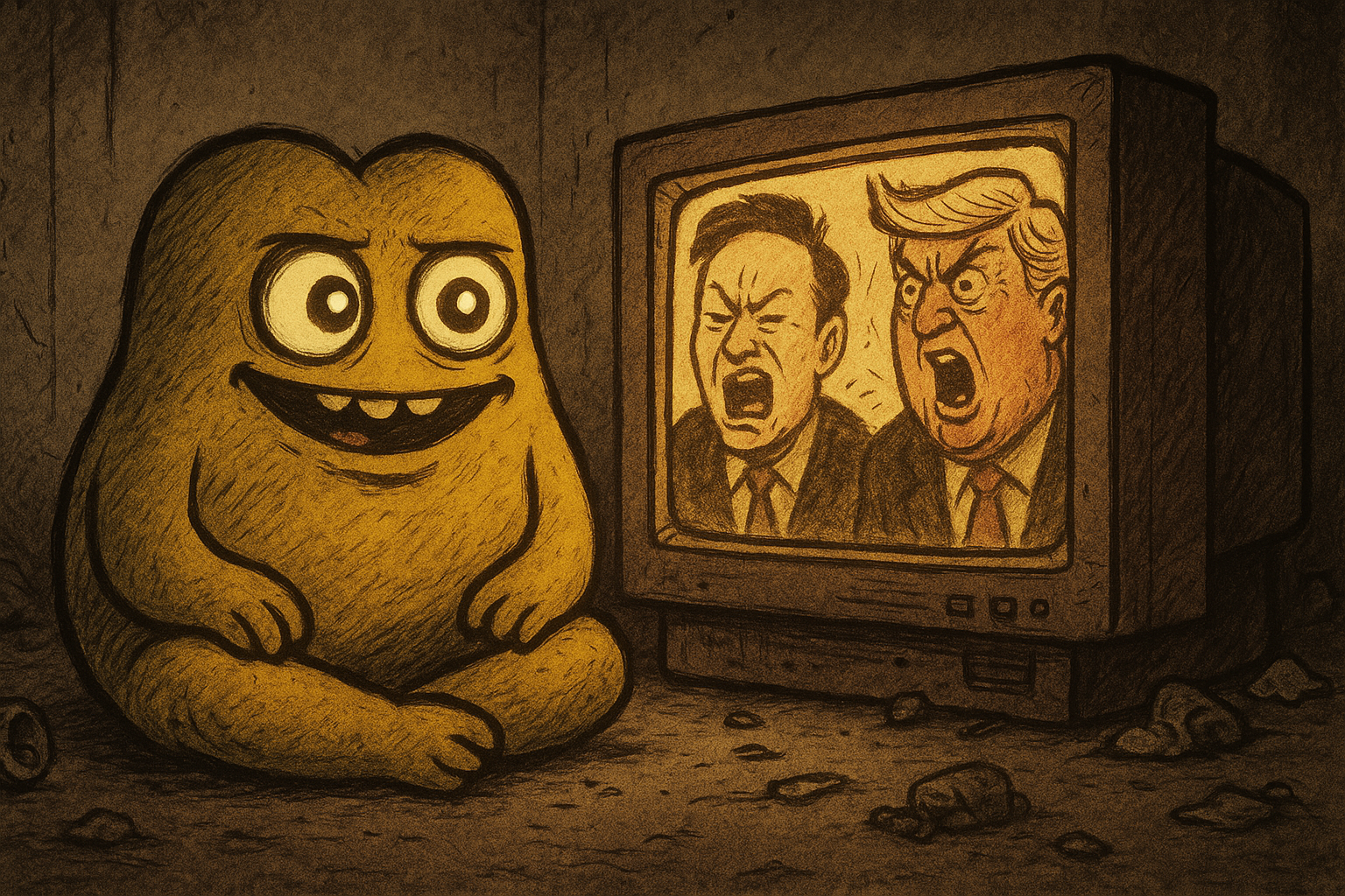 Parody caricatures cheer a Solana coin